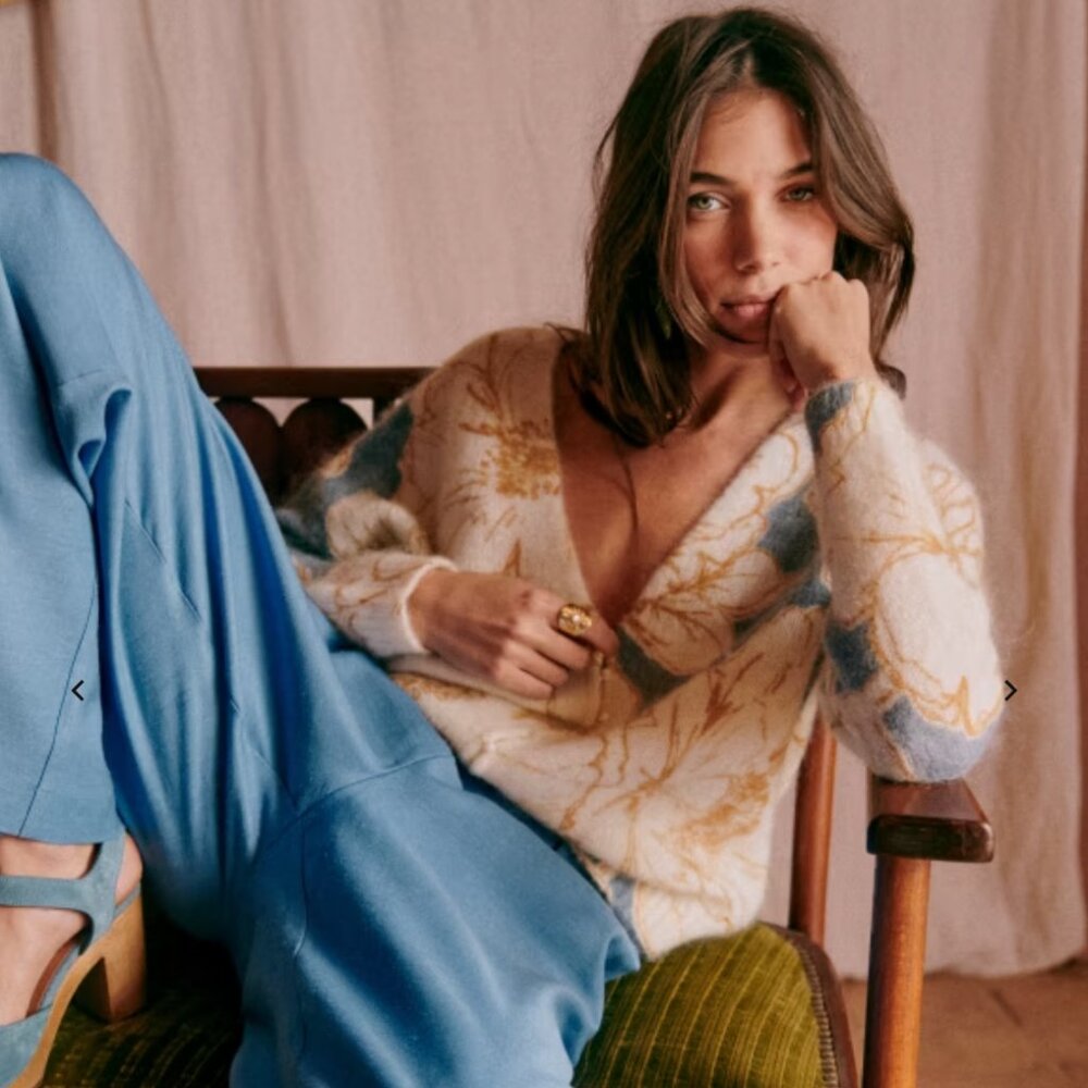 Sezane Lisette Celeste Blue Floral Print Cardigan XXS